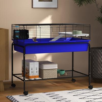 Show full view: PawHut 39-in 2-Story Small Animal Cage with Stand, Blue slide 2 of 9