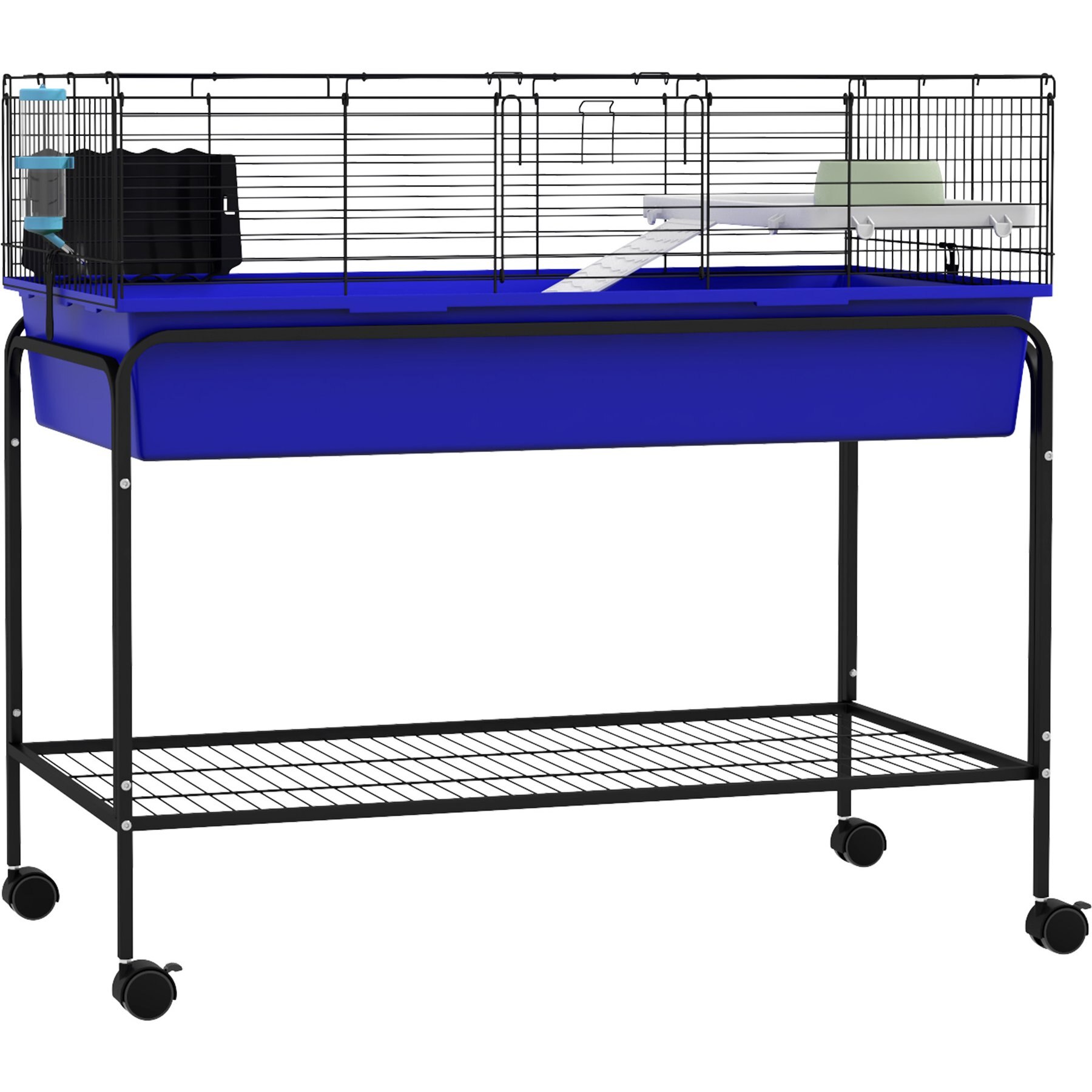 PawHut 39-in 2-Story Small Animal Cage with Stand, Blue