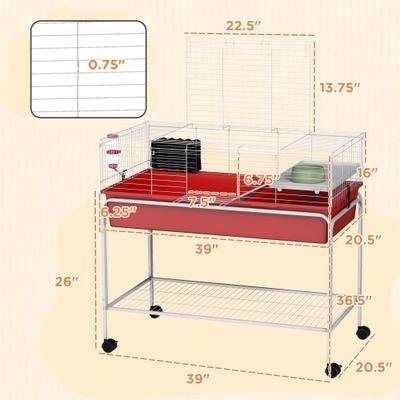 Show full view: PawHut 39-in 2-Story Small Animal Cage with Stand, Red slide 3 of 9
