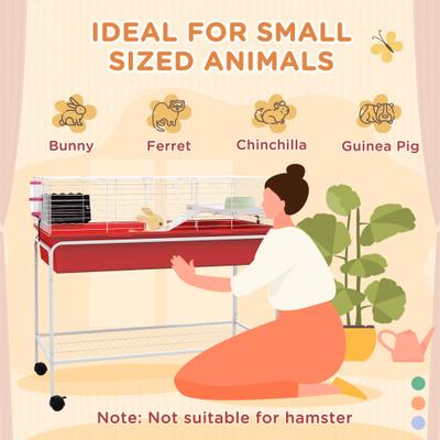 Show full view: PawHut 39-in 2-Story Small Animal Cage with Stand, Red slide 5 of 9