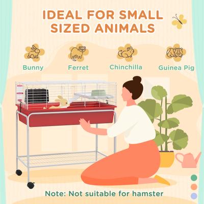 Show full view: PawHut 33-in 2-Story Small Animal Cage with Stand, Red slide 5 of 9