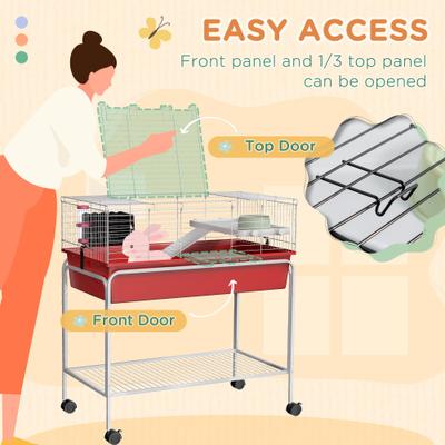 Show full view: PawHut 33-in 2-Story Small Animal Cage with Stand, Red slide 6 of 9