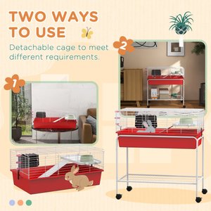 PawHut 33-in 2-Story Small Animal Cage with Stand, Red