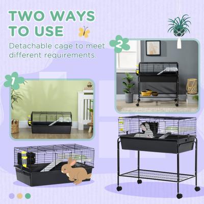 Show full view: PawHut 33-in 2-Story Small Animal Cage with Stand, Gray slide 4 of 9