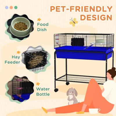 Show full view: PawHut 33-in 2-Story Small Animal Cage with Stand, Blue slide 7 of 9