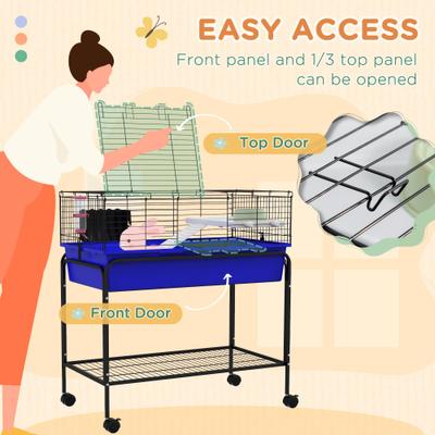 Show full view: PawHut 33-in 2-Story Small Animal Cage with Stand, Blue slide 6 of 9