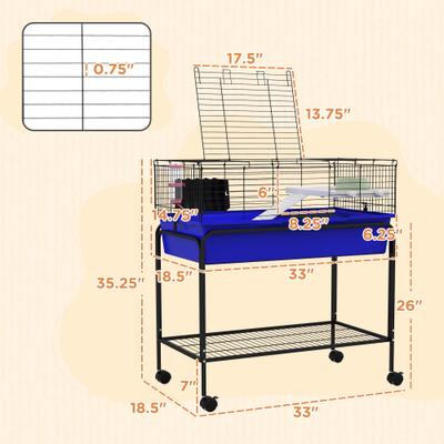 Show full view: PawHut 33-in 2-Story Small Animal Cage with Stand, Blue slide 3 of 9