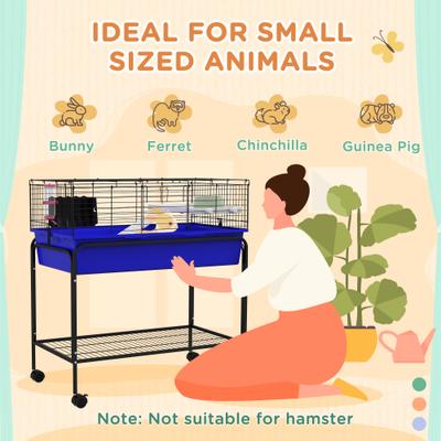 Show full view: PawHut 33-in 2-Story Small Animal Cage with Stand, Blue slide 5 of 9