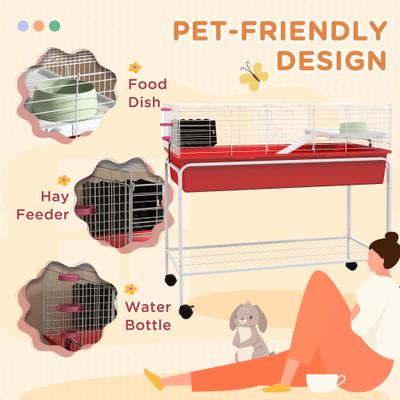 Show full view: PawHut 39-in 2-Story Small Animal Cage with Stand, Red slide 7 of 9