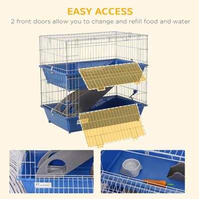 Show full view: PawHut 2-Tier Small Animal Cage, Blue slide 4 of 9