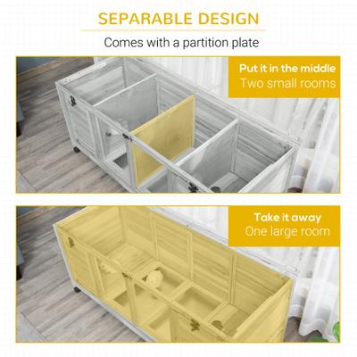 Show full view: PawHut Indoor Wooden Rabbit Hutch with Wheels & Dividers slide 6 of 9