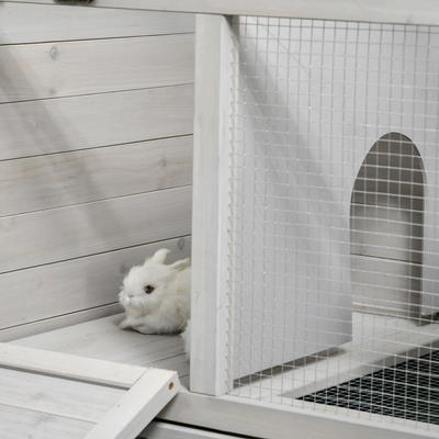 Show full view: PawHut Indoor Wooden Rabbit Hutch with Wheels & Dividers slide 9 of 9