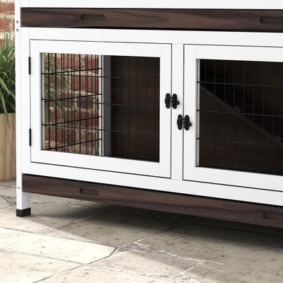 Show full view: PawHut Outdoor 2-Tier Wooden Rabbit Hutch slide 9 of 9