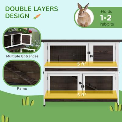 Show full view: PawHut Outdoor 2-Tier Wooden Rabbit Hutch slide 4 of 9