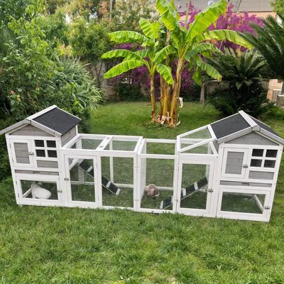 Show full view: PawHut 102-in 2 in 1 Wooden Indoor/Outdoor Rabbit Hutch slide 8 of 9