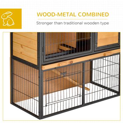 Show full view: PawHut Outdoor Wooden with Metal Frame Rabbit Hutch slide 7 of 9