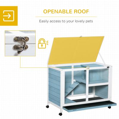 Show full view: PawHut 2 Story Indoor Wooden Rabbit Hutch, Light Blue slide 5 of 10