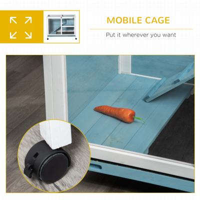 Show full view: PawHut 2 Story Indoor Wooden Rabbit Hutch, Light Blue slide 6 of 10