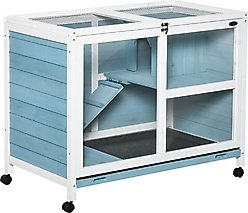 PawHut 2 Story Indoor Wooden Rabbit Hutch, Light Blue
