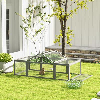 Show full view: PawHut Outdoor Wooden Rabbit Hutch with Lockable Doors slide 2 of 9