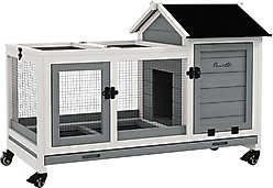 PawHut Indoor/Outdoor Wooden Rabbit Hutch with Wheels