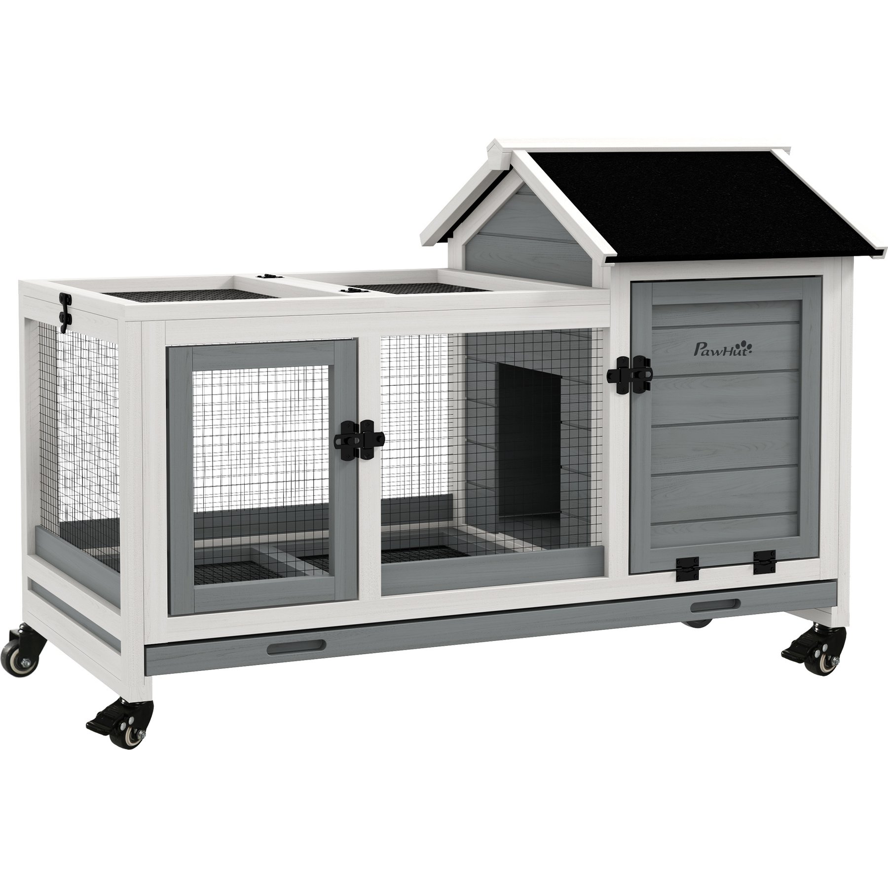 PawHut Indoor/Outdoor Wooden Rabbit Hutch with Wheels