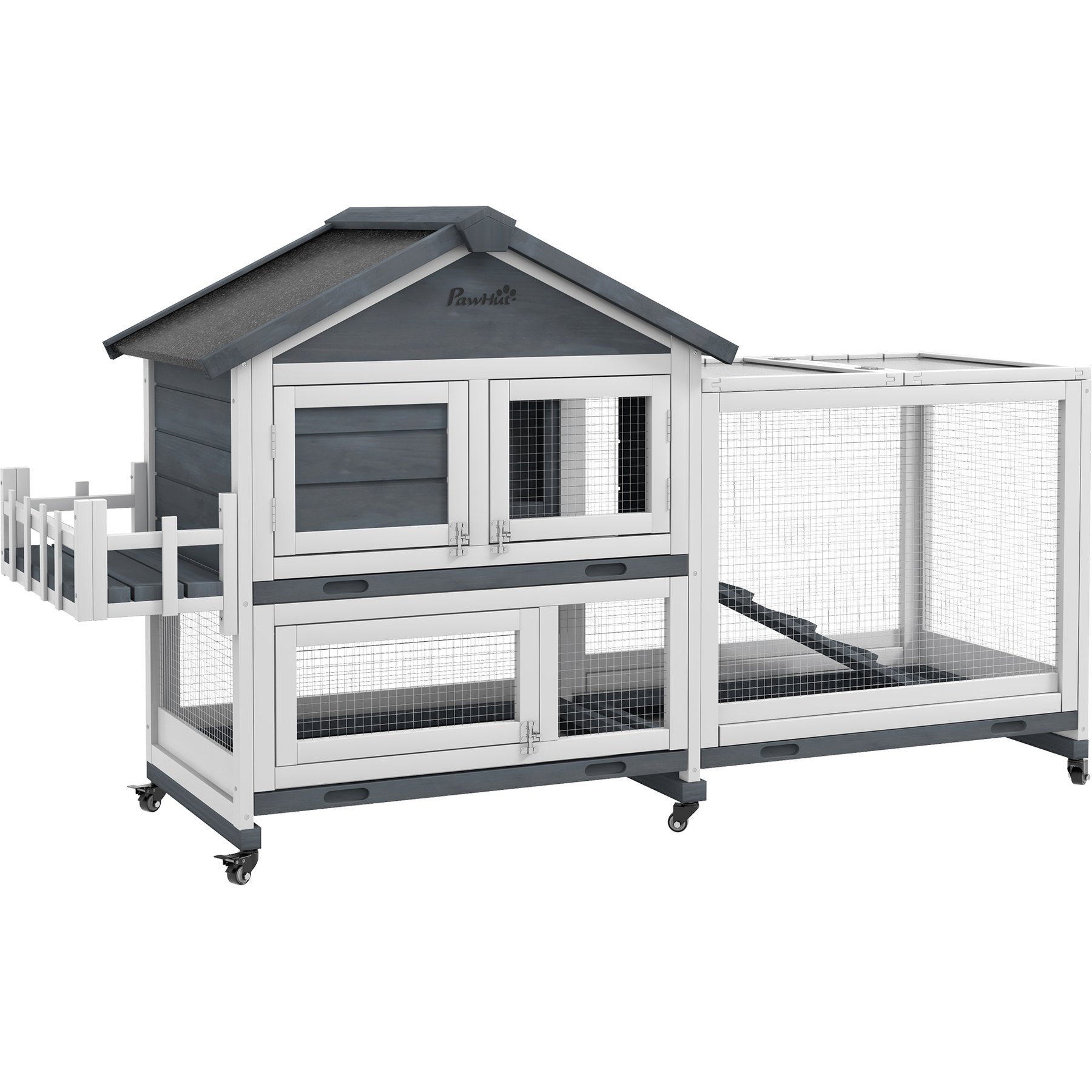 PawHut 65-in Wooden Rabbit Hutch with Wheels