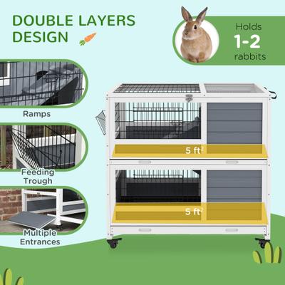 Show full view: PawHut 35.5-in 2-Tier Indoor Rabbit Hutch with Wheels slide 4 of 9