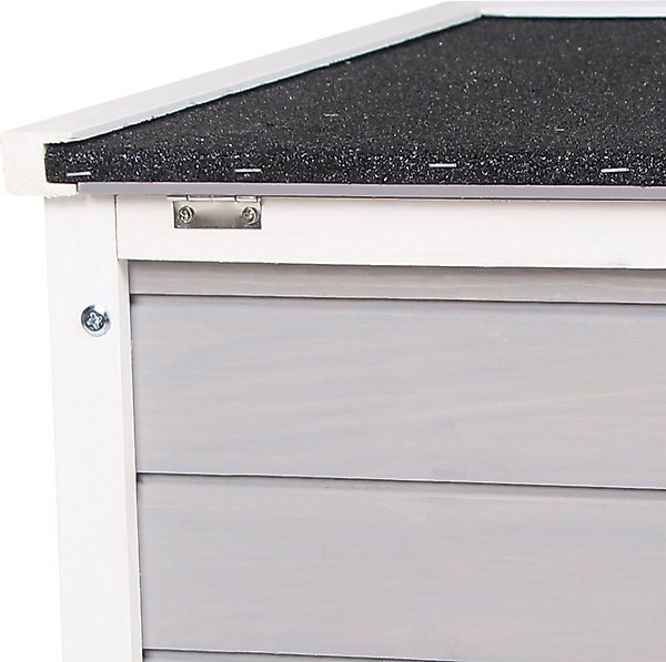 Show full view: PawHut Wooden Rabbit Hutch with Openable & Waterproof Roof, Grey slide 8 of 9