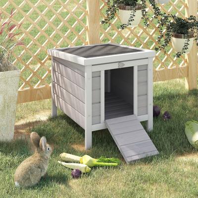 Show full view: PawHut Wooden Rabbit Hutch with Openable & Waterproof Roof, Grey slide 2 of 10
