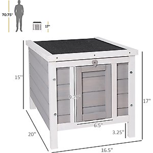 PawHut Wooden Rabbit Hutch with Openable & Waterproof Roof, Grey