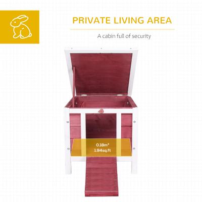 Show full view: PawHut Wooden Rabbit Hutch with Openable & Waterproof Roof, Red slide 4 of 10