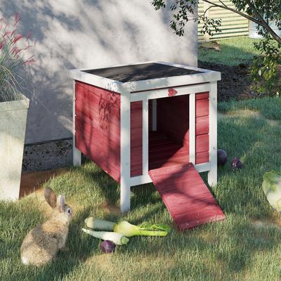 Show full view: PawHut Wooden Rabbit Hutch with Openable & Waterproof Roof, Red slide 2 of 10