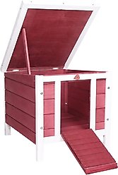 PawHut Wooden Rabbit Hutch with Openable & Waterproof Roof, Red