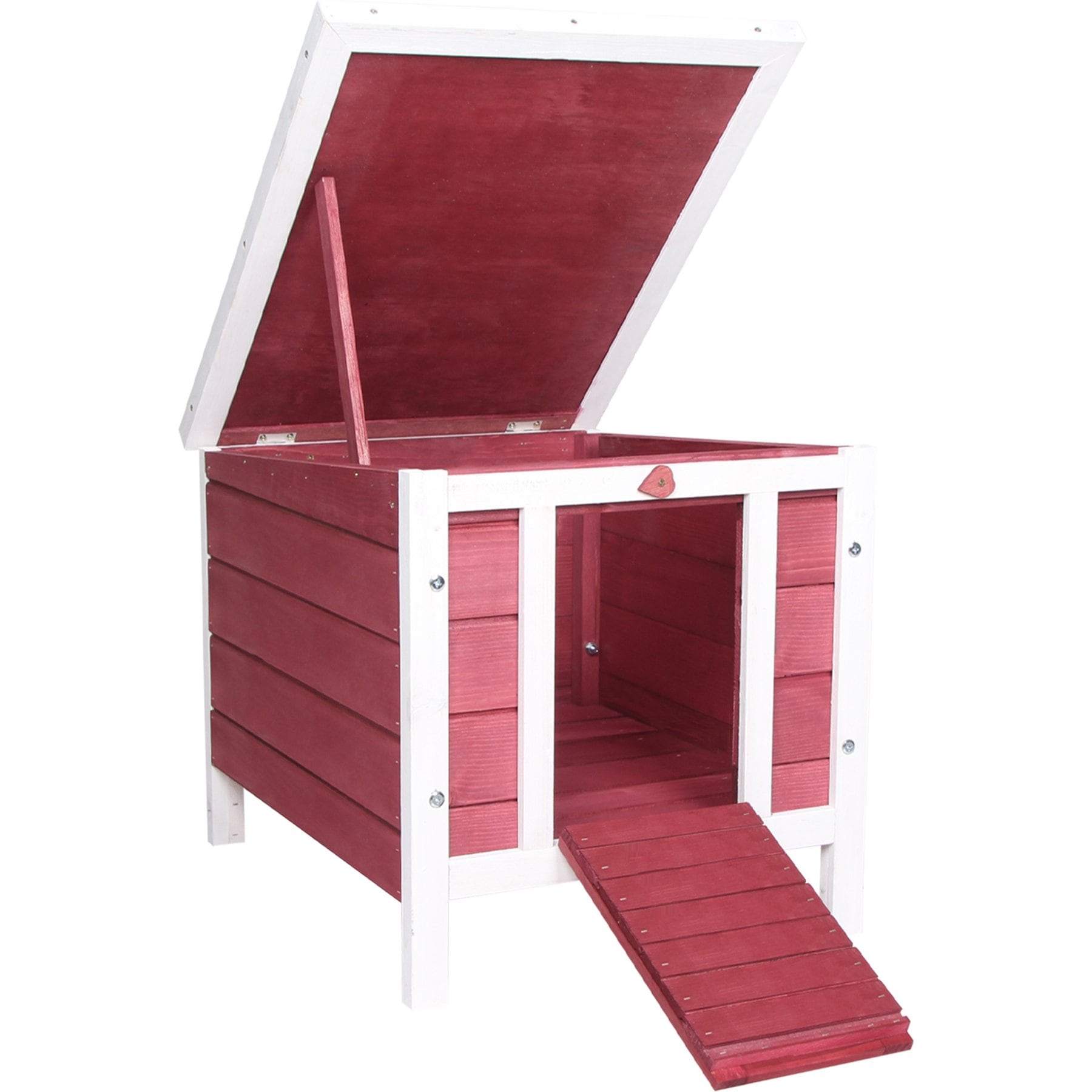 PawHut Wooden Rabbit Hutch with Openable & Waterproof Roof, Red