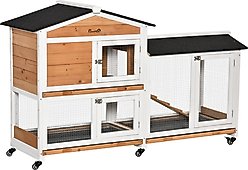 PawHut 62-in Wooden Rabbit Hutch with Wheels, Natural Wood