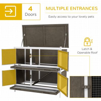 Show full view: PawHut Wooden Indoor/Outdoor Rabbit Hutch, Brown slide 4 of 9