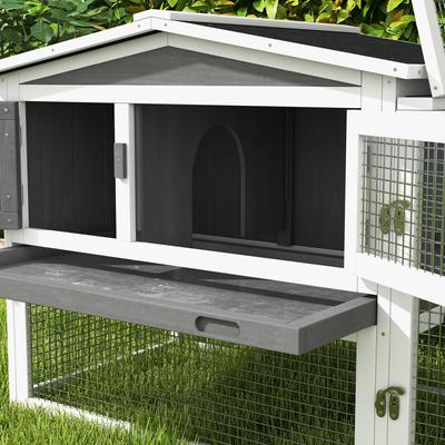 Show full view: PawHut 61-in 2-Story Indoor/Outdoor Rabbit Hutch, Light Grey slide 8 of 9