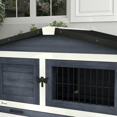 Show full view: PawHut 2 Level Wooden Rabbit Hutch slide 9 of 9