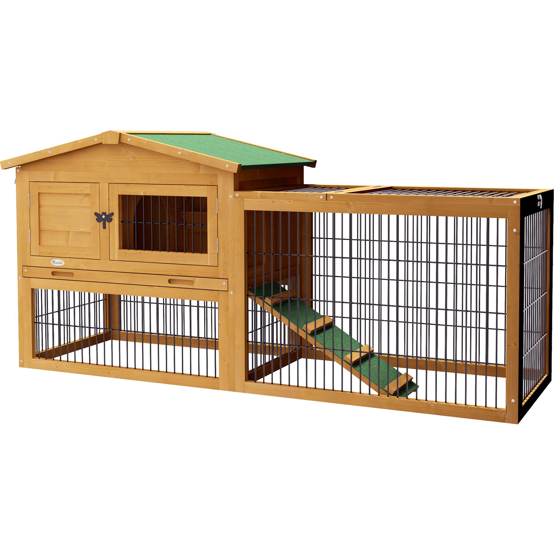 PawHut 2-Level Outdoor Wooden Rabbit Hutch, Yellow