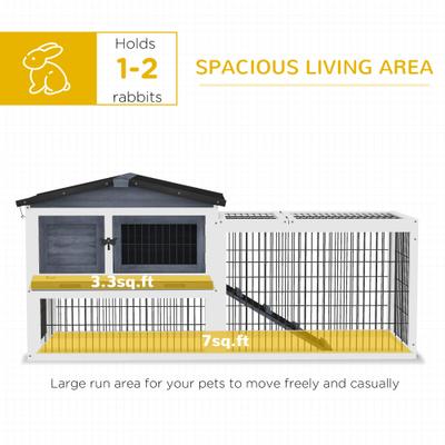 Show full view: PawHut 2-Level Outdoor Wooden Rabbit Hutch, Dark Gray slide 4 of 10