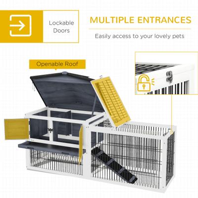 Show full view: PawHut 2-Level Outdoor Wooden Rabbit Hutch, Dark Gray slide 5 of 10