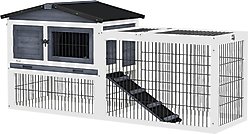 PawHut 2-Level Outdoor Wooden Rabbit Hutch, Dark Gray