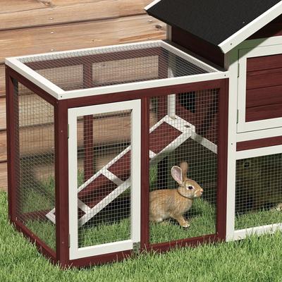 Show full view: PawHut 48-in Wooden Waterproof Rabbit Hutch, Multi-colored slide 8 of 9