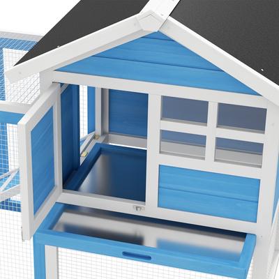 Show full view: PawHut 48-in Wooden Waterproof Rabbit Hutch, Sky Blue slide 9 of 9