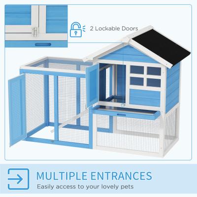 Show full view: PawHut 48-in Wooden Waterproof Rabbit Hutch, Sky Blue slide 5 of 9