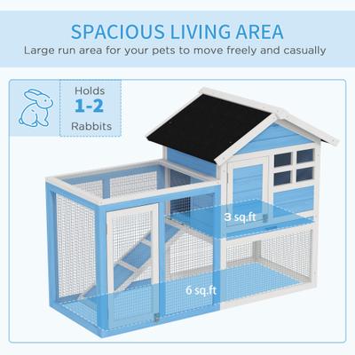 Show full view: PawHut 48-in Wooden Waterproof Rabbit Hutch, Sky Blue slide 4 of 9
