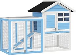 PawHut 48-in Wooden Waterproof Rabbit Hutch, Sky Blue