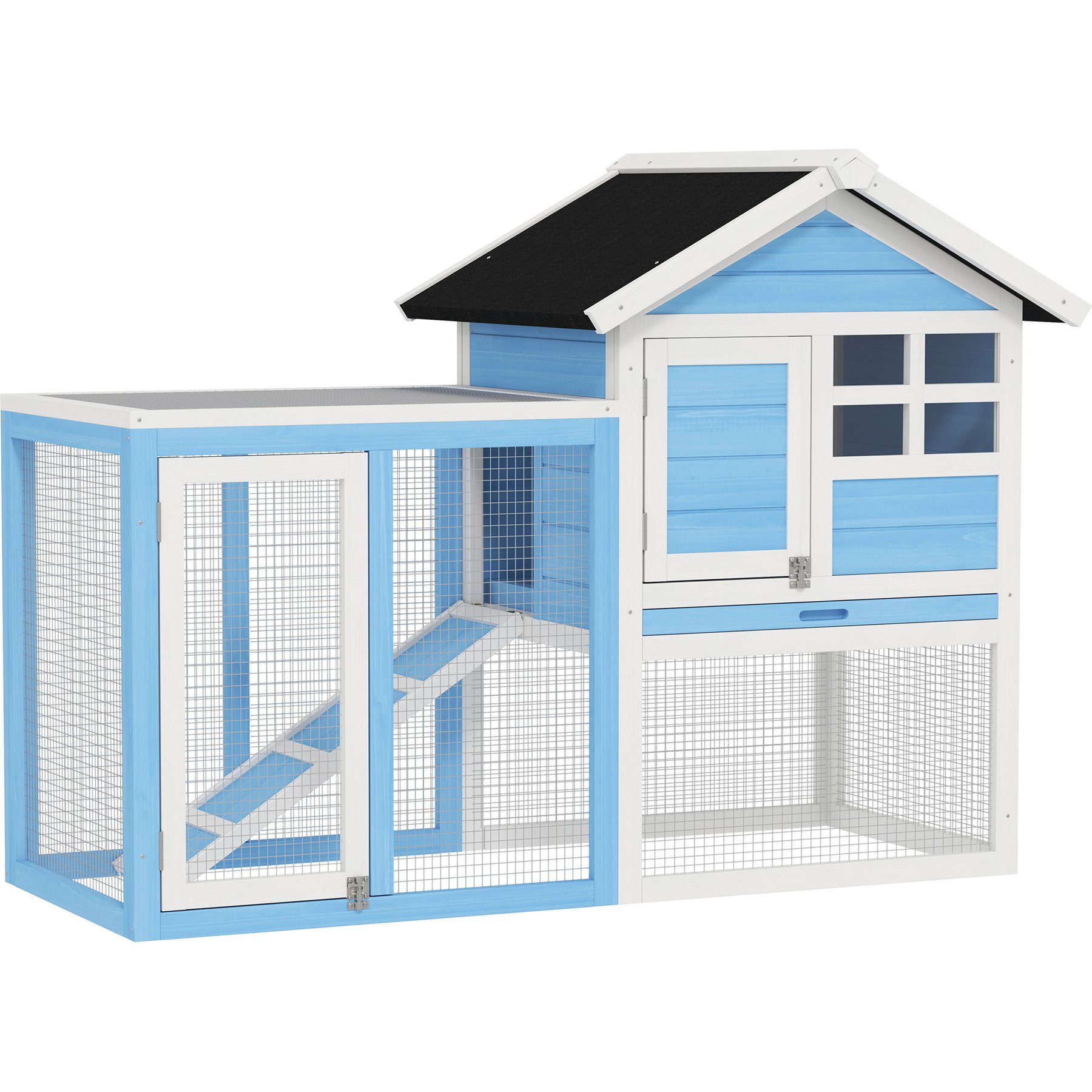 PawHut 48-in Wooden Waterproof Rabbit Hutch, Sky Blue
