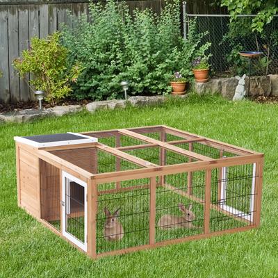 Show full view: PawHut Indoor/Outdoor Waterproof Rabbit Hutch, Natural Wood slide 2 of 9
